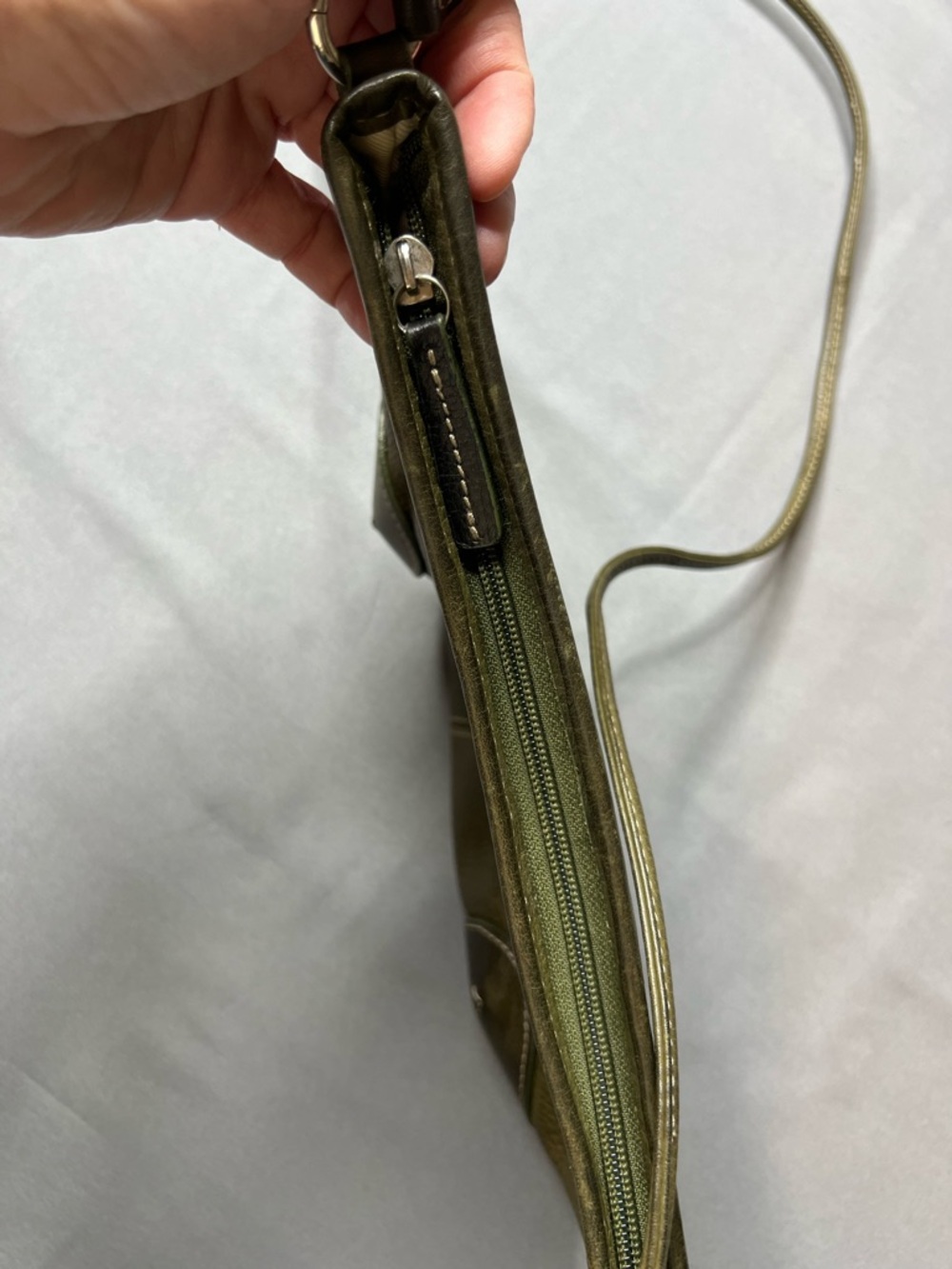 Olive Green Leather Crossbody Bag - Women's Shoulder Purse - Picture 3 of 10